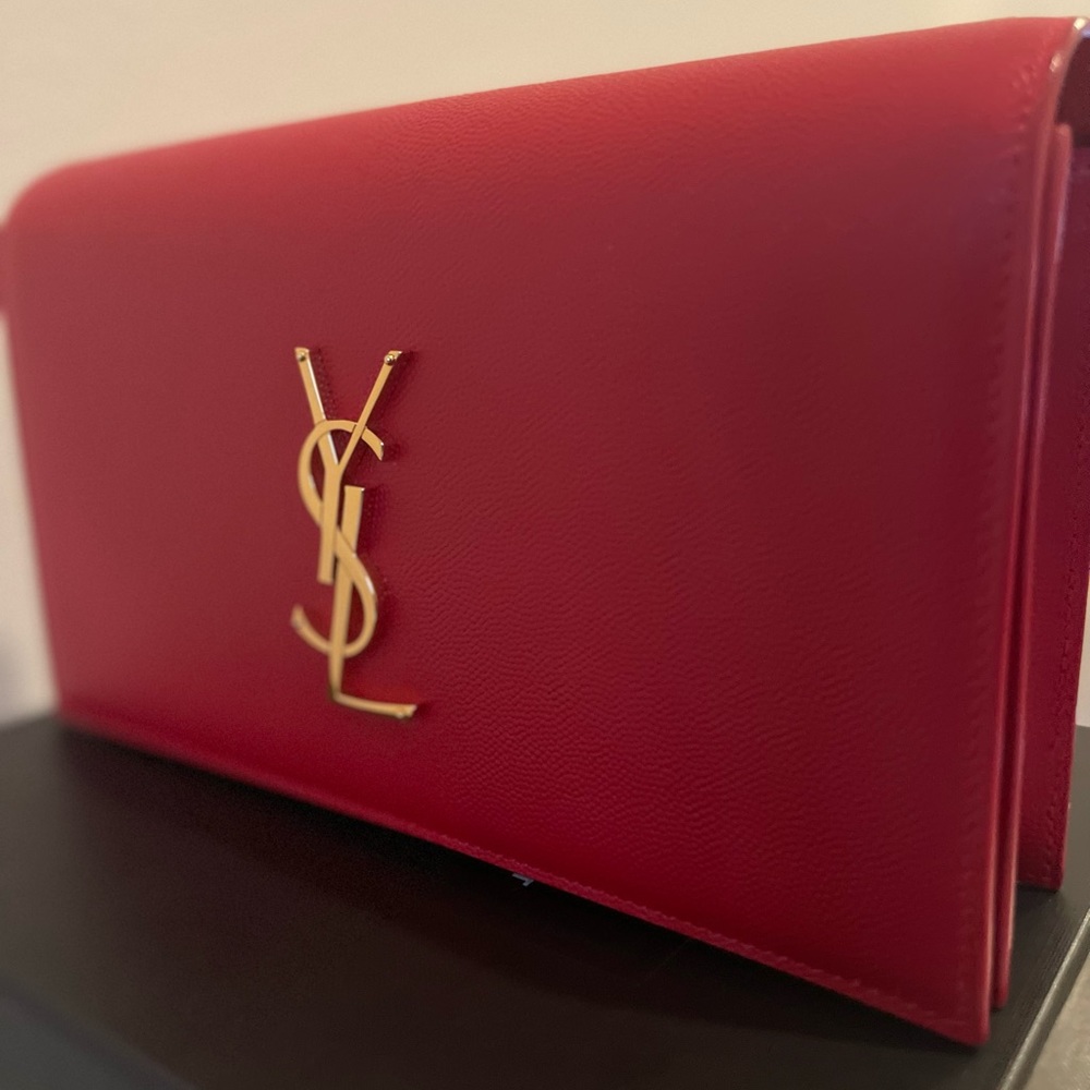 Yves Saint Laurent Red Clutch with Gold Logo - Picture 6 of 11